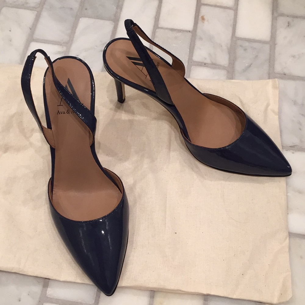 Blue Patent Leather Ava & Aiden Pumps.